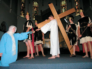 Members of St. Bernard Parish Catholic Youth Group of Burkettsville act out the scene